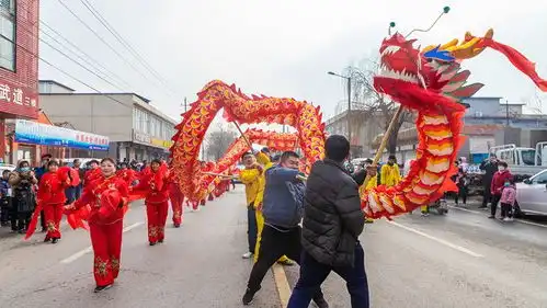 山东好景舞龙舞狮踩高跷唐王扮玩闹元宵