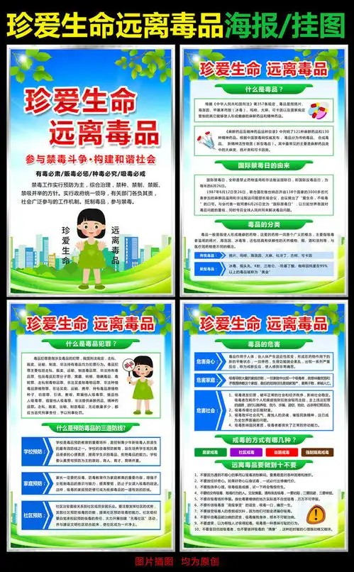 绿色清新校园禁毒知识板报图片