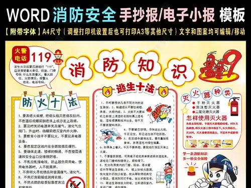 word消防安全知识学生电子手抄报小报图片模板下载