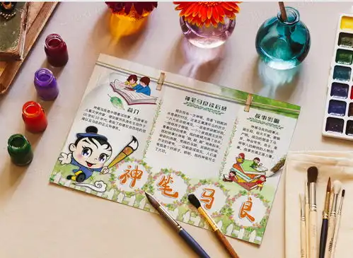 绿色清新卡通风格读书读后感小报神笔马良电子小报word模板下载熊猫办公