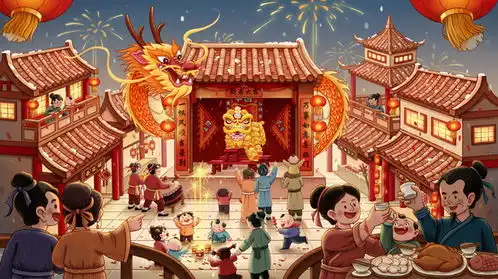 新年龙年大吉舞龙舞狮打鼓耍龙灯