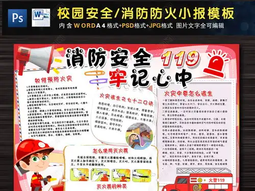 消防安全小报防火防灾校园安全小报完整模板图片下载