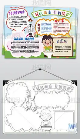 word预防新型冠状病毒肺炎小报手抄报图片模板下载