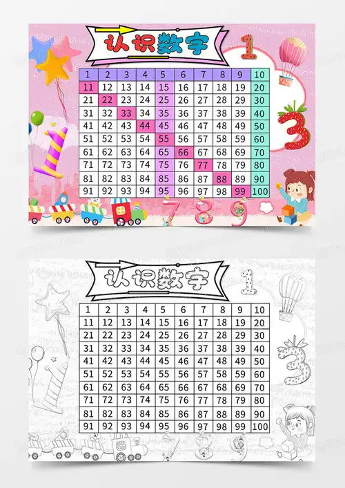 认识数字小报百数表手抄报word模板下载熊猫办公