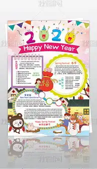 2020新年快乐英语小报春节元旦寒假英文竖版小报手抄报图片模板下载