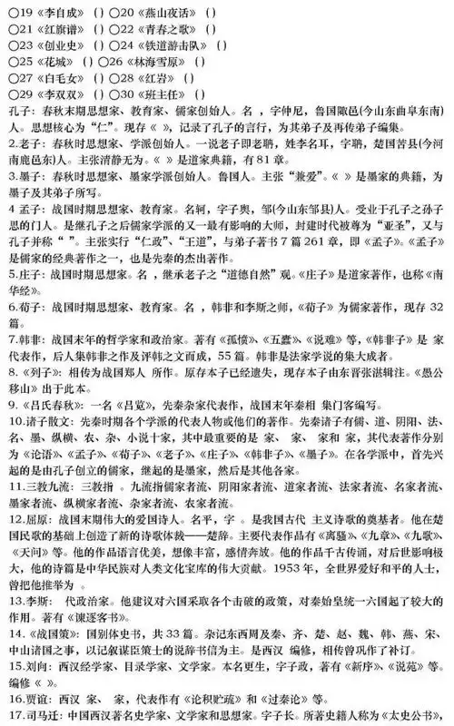 2021高考冲刺复习高中语文文学常识大汇总