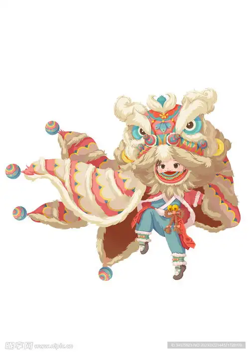 新年国风舞狮原创插画设计图