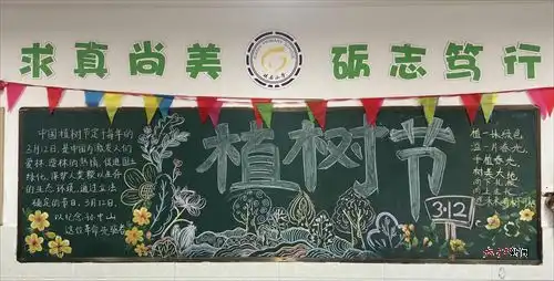植树节颜料黑板报