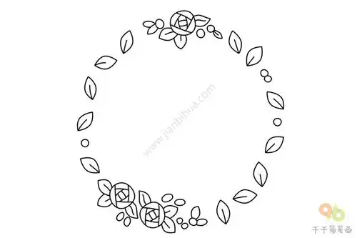 如何画绿叶环形花边边框简笔画