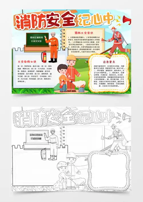 卡通消防安全记心中手抄报word模板下载熊猫办公