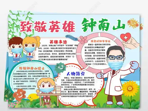 我心中的英雄钟南山致敬最美逆行者预防新型肺炎肺炎志愿者小报手抄报图片模板下载