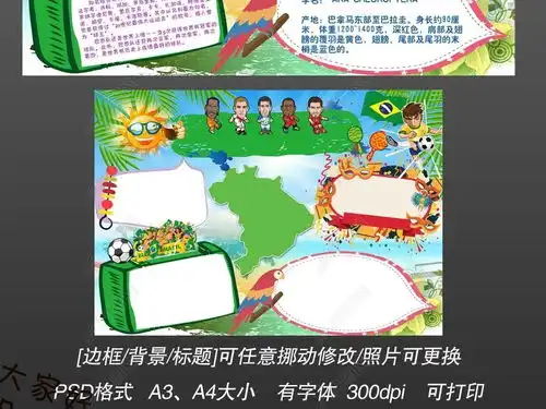 足球王国地理异域风趣巴西手抄报小报图片模板下载