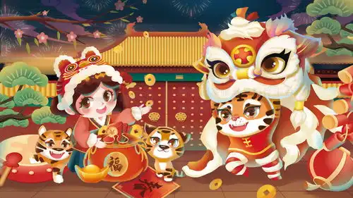 2022插画2022虎年新年贺岁舞狮子老虎萌虎插画免费下载插画图片4724像素千图网